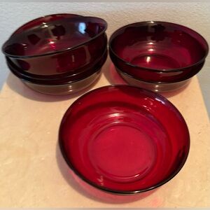 6 Arcoroc Ruby red glass bowls. 5.5”  vintage. Made in France circa 1960s